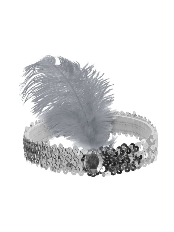 Feathers Faux Diamond Headbands Gray