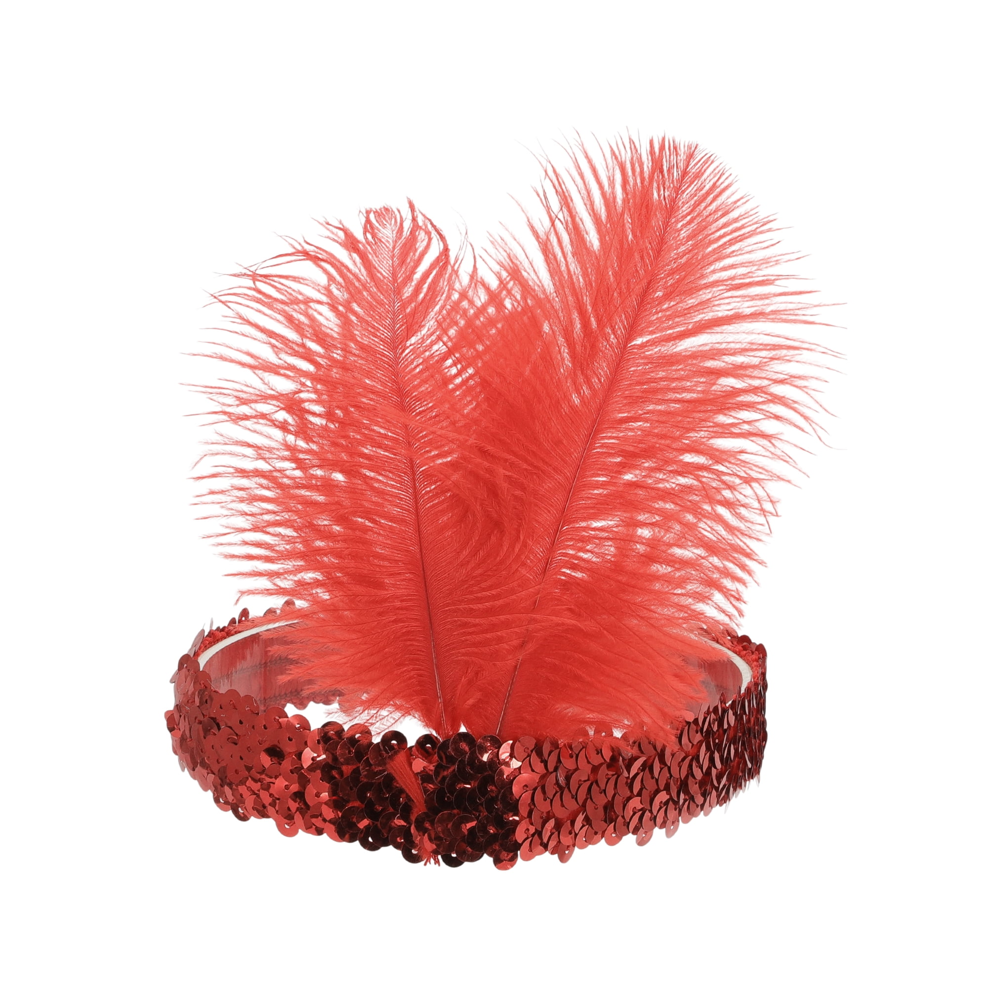 Unique Bargains Feathers Sequins Headbands 1 Pc Red