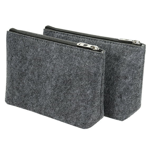 Unique Bargains Felt Pencil Bag Pen Case Stationery Storage Zipper Pouch Organizer Office Gray
