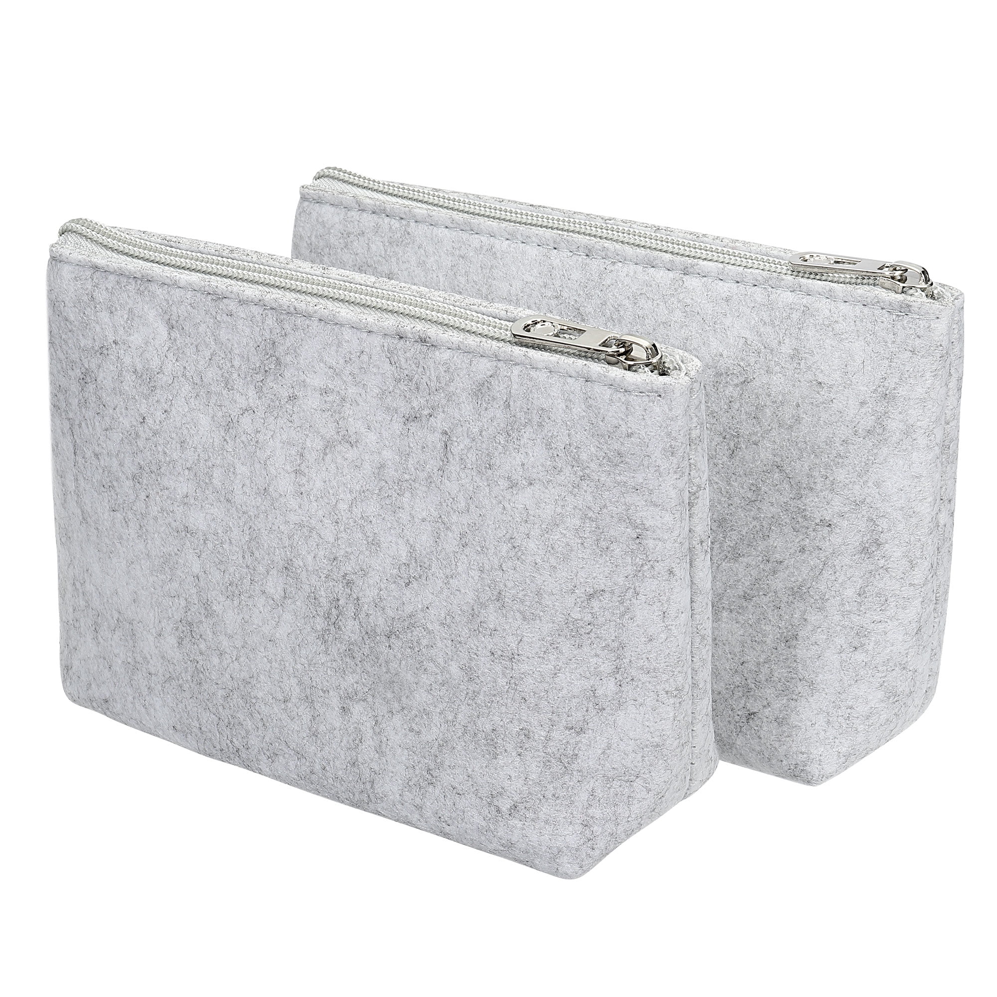 Unique Bargains Zipper Felt Pencil Stationery Storage Pouch Light Gray
