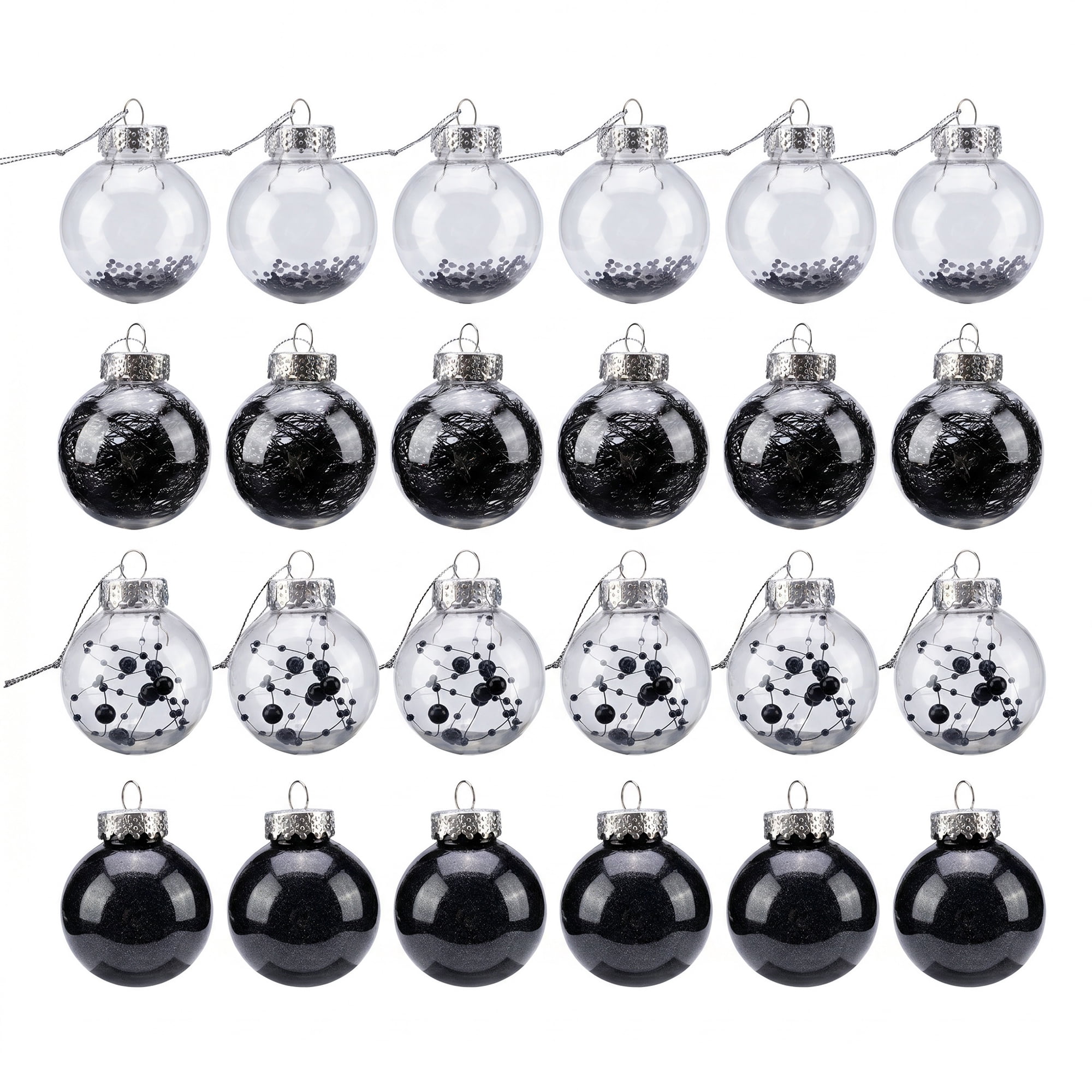 Unique Bargains Christmas Tree Ornaments - 24 Pack Hanging Baubles Shatterproof Balls Black 2.4"