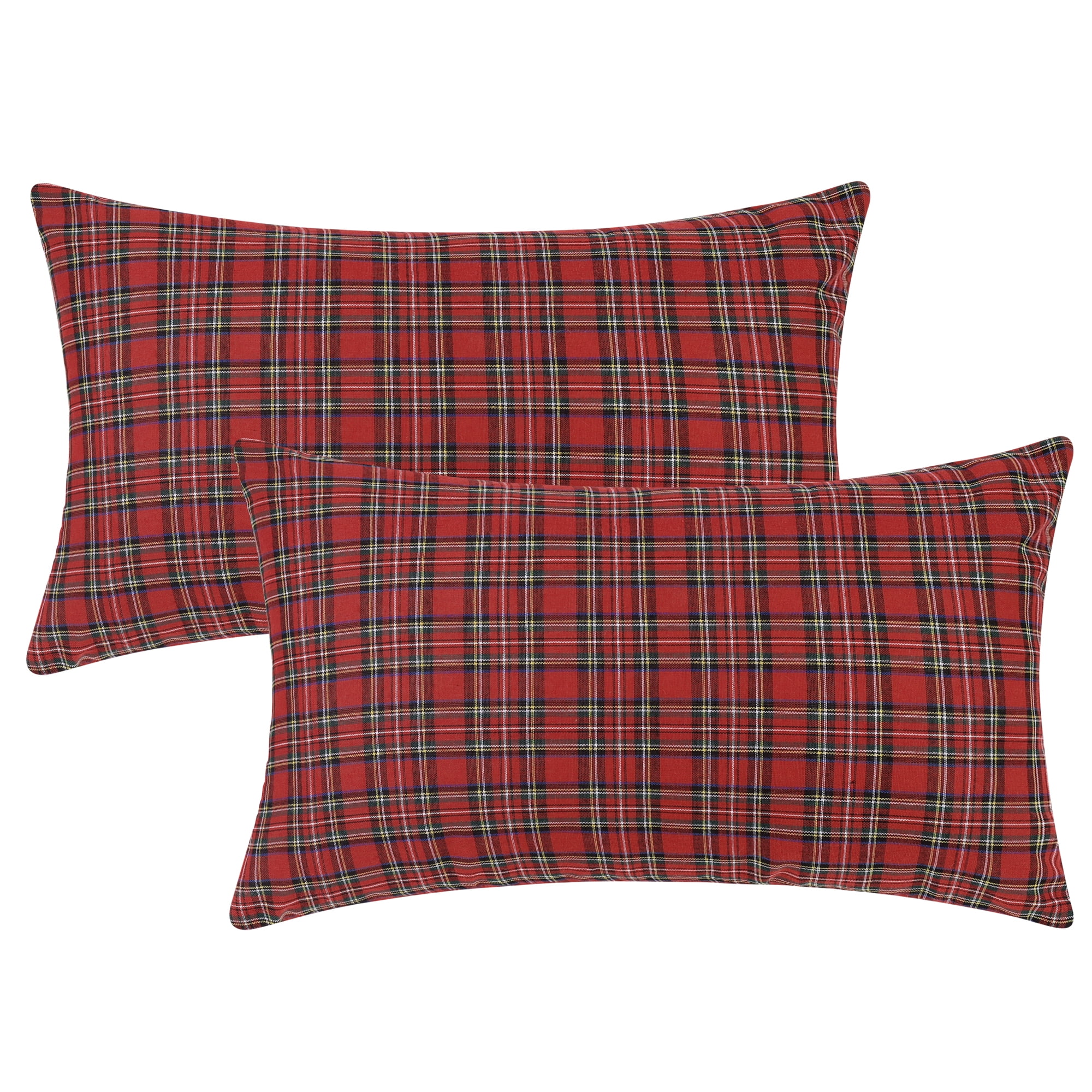 Unique Bargains Festive Plaid Decorative Throw Pillow Covers Scottish Tartan Decor 2 Pcs Fine Grid Red 12" x 20"