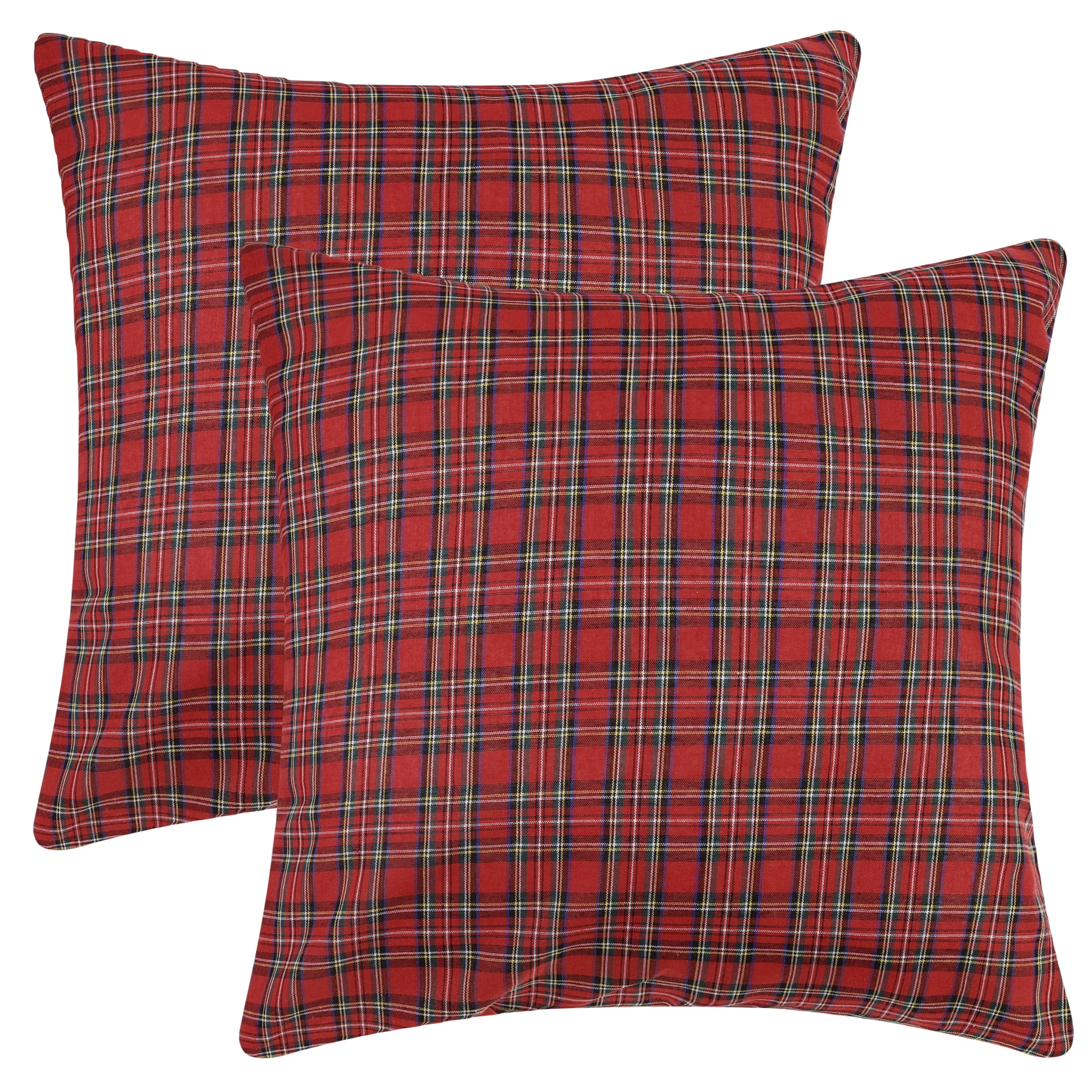 Unique Bargains Festive Plaid Decorative Throw Pillow Covers Scottish Tartan Decor 2 Pcs Fine Grid Red 20" x 20"