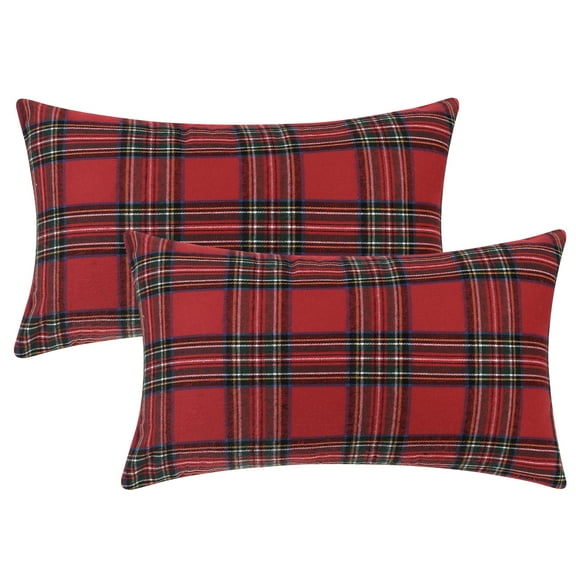 Unique Bargains Festive Plaid Decorative Throw Pillow Covers Scottish Tartan Decor 2 Pcs Large Plaid Red 12" x 20"