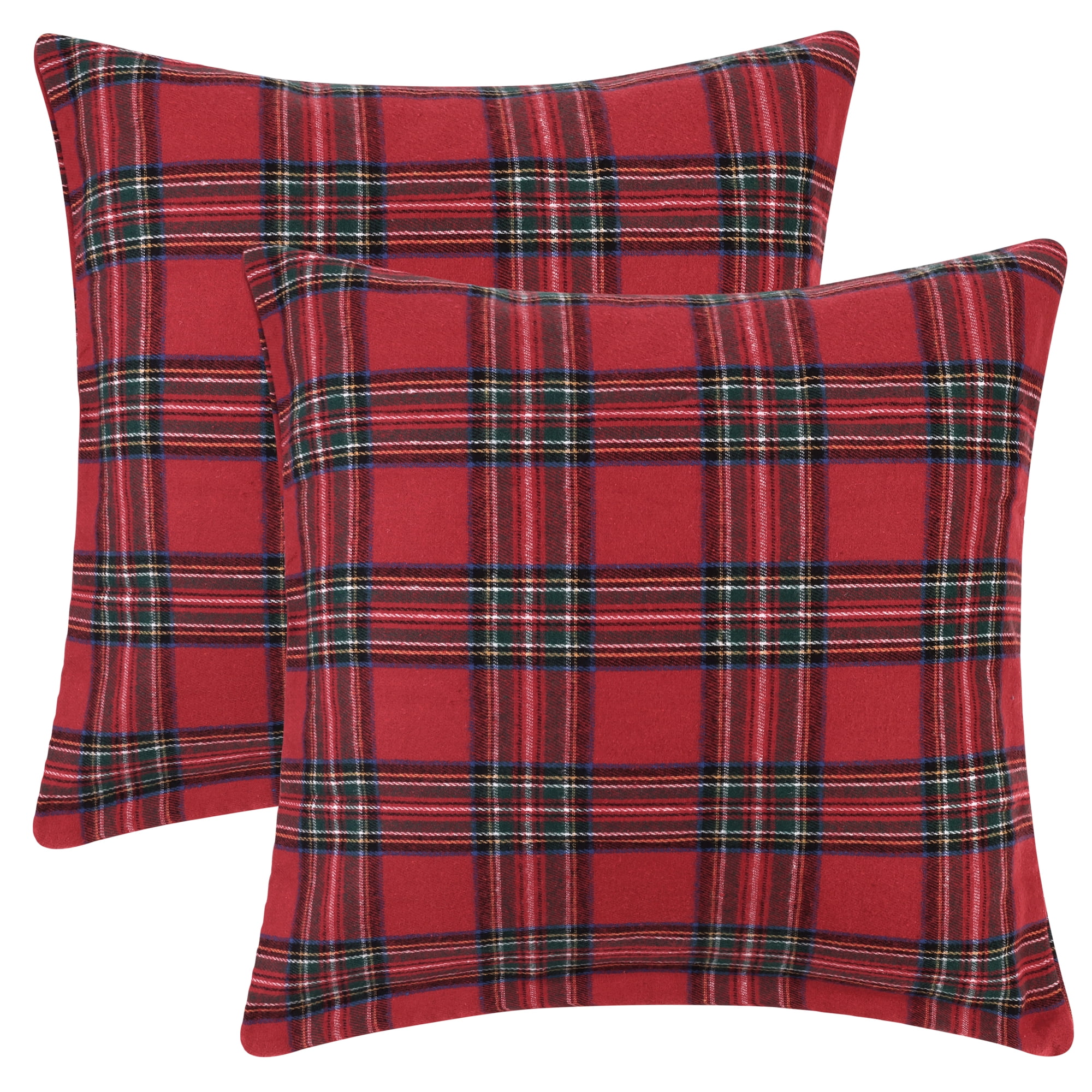 Unique Bargains Festive Plaid Decorative Throw Pillow Covers Scottish Tartan Decor 2 Pcs Large Plaid Red 20" x 20"