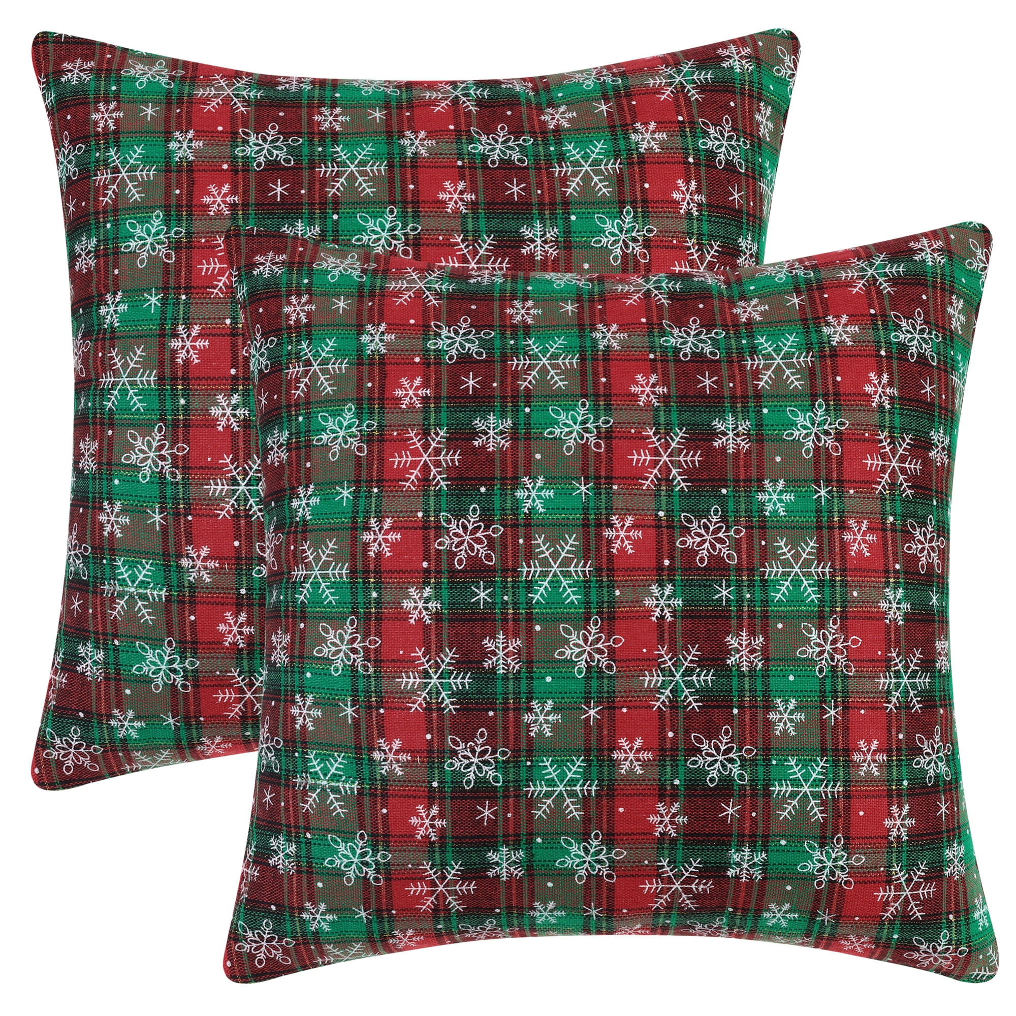 Unique Bargains Festive Plaid Snowflake Decorative Throw Pillow Covers Set of 2 for Home Green Snowflake 18" x 18"