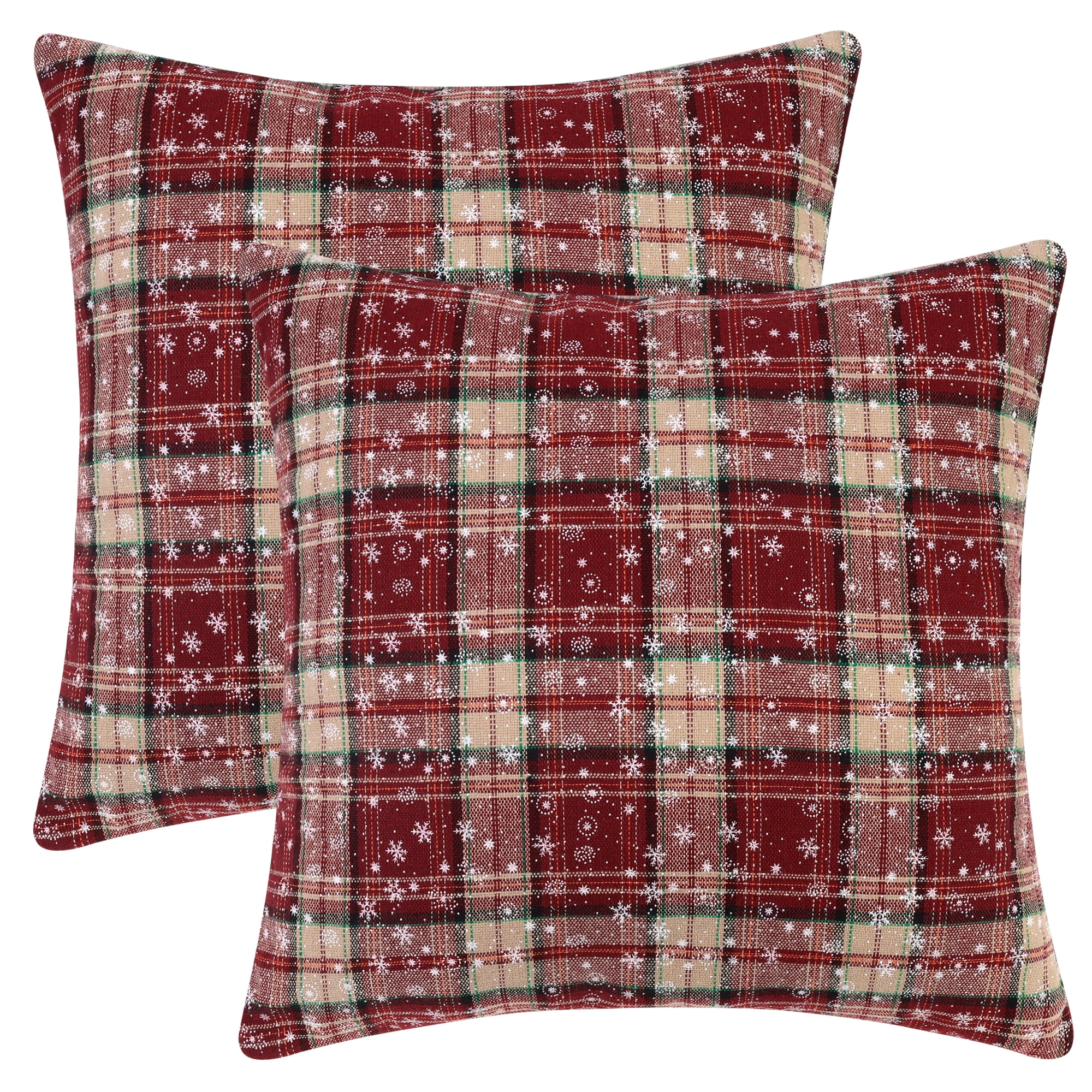 Unique Bargains Festive Plaid Snowflake Decorative Throw Pillow Covers Set of 2 for Home Red Snowflake 18" x 18"