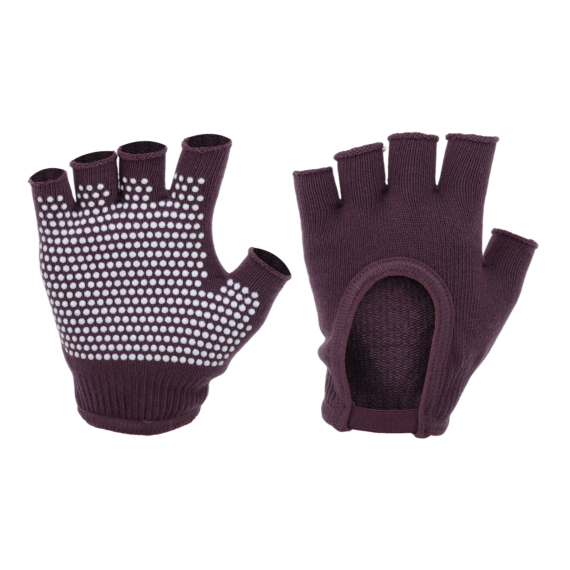 Unique Bargains Fingerless Yoga Gloves Designed One Size 1Pair Purplish Red