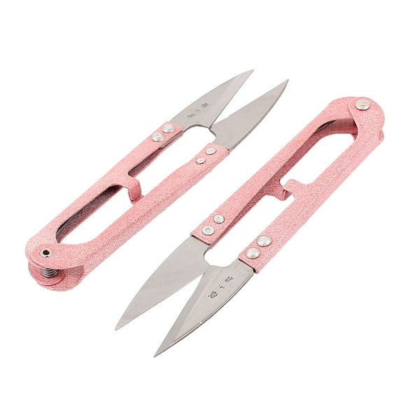 Unique Bargains Fishing Line Cross Stitch Yarn U Shaped Metal Spring Scissor Cutter Pink 2Pcs