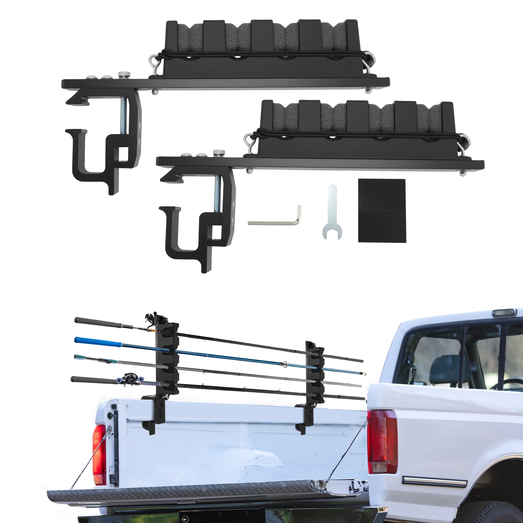 Unique Bargains Fishing Rod Holder with C-Clamp Mount Black 4 Rods