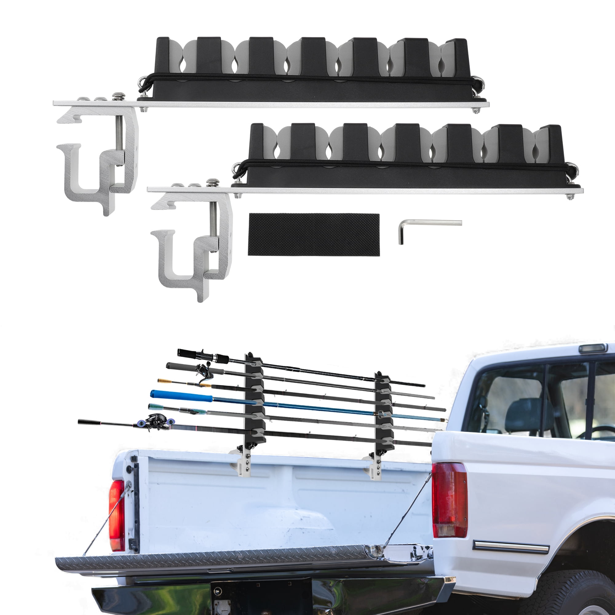 Unique Bargains Fishing Rod Holder with C-Clamp Mount Black Silver Grey
