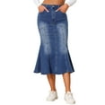 thumbnail image 1 of DARING DIVA Fishtail Denim Skirt for Women's Washed Midi Jean Bodycon Skirt XS Blue, 1 of 6