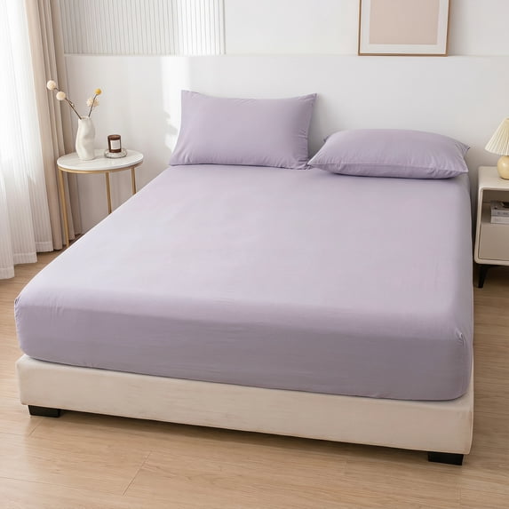 Unique Bargains Fitted Cotton Bed Sheets Breathable for All Seasons 39.0"x74.8" Purple