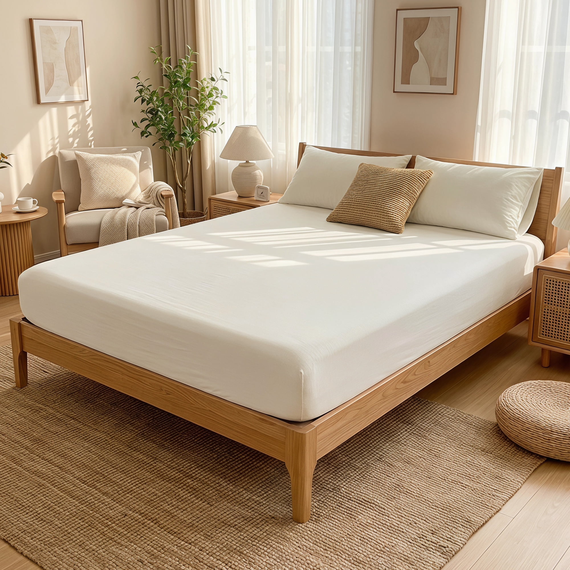 Unique Bargains Fitted Cotton Bed Sheets Breathable for All Seasons 39.0"x74.8" White
