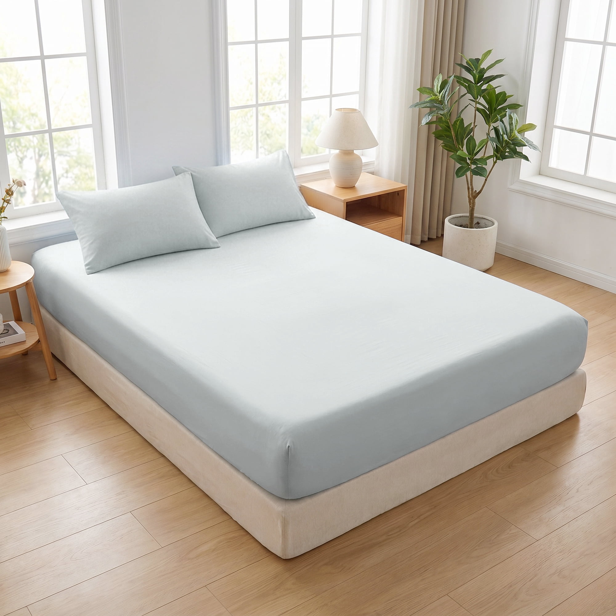 Unique Bargains Fitted Cotton Bed Sheets Breathable for All Seasons 59.8"x79.9" Blue
