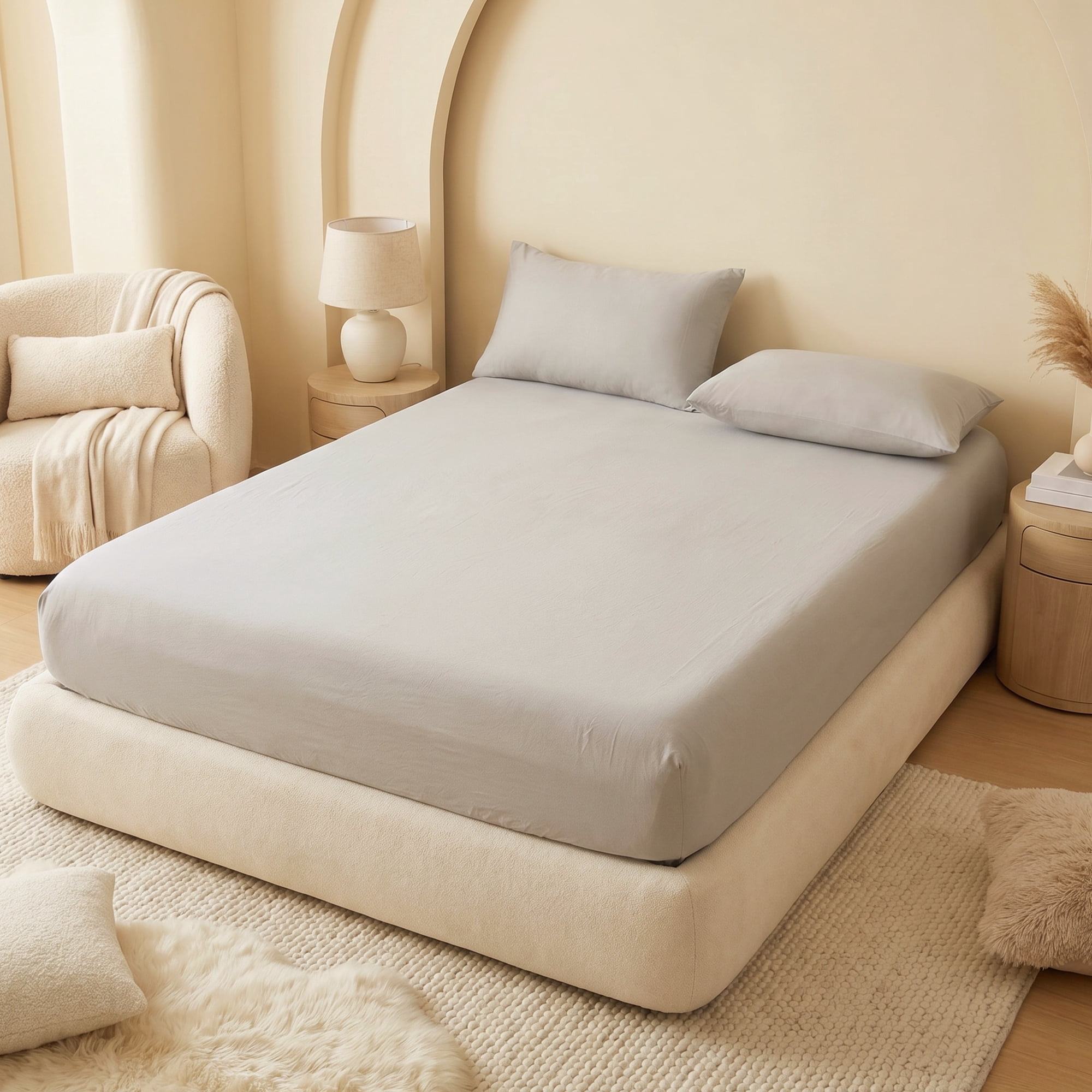 Unique Bargains Fitted Cotton Bed Sheets Breathable for All Seasons 59.8"x79.9" Grey