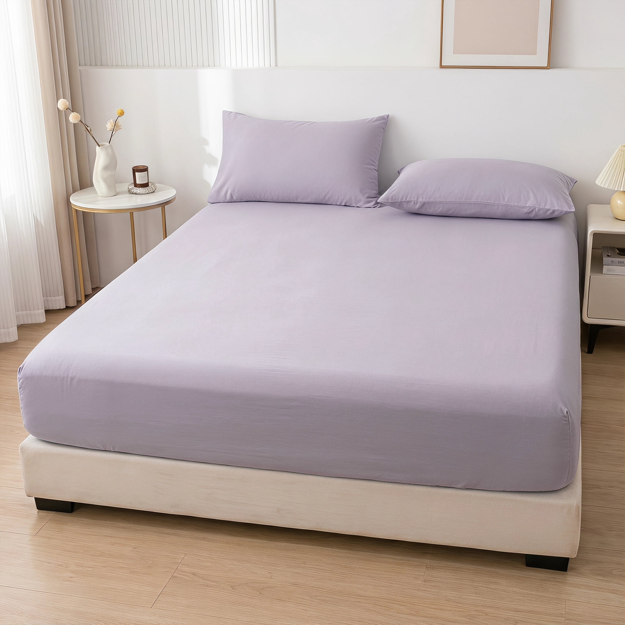 Unique Bargains Fitted Cotton Bed Sheets Breathable for All Seasons 59.8"x79.9" Purple