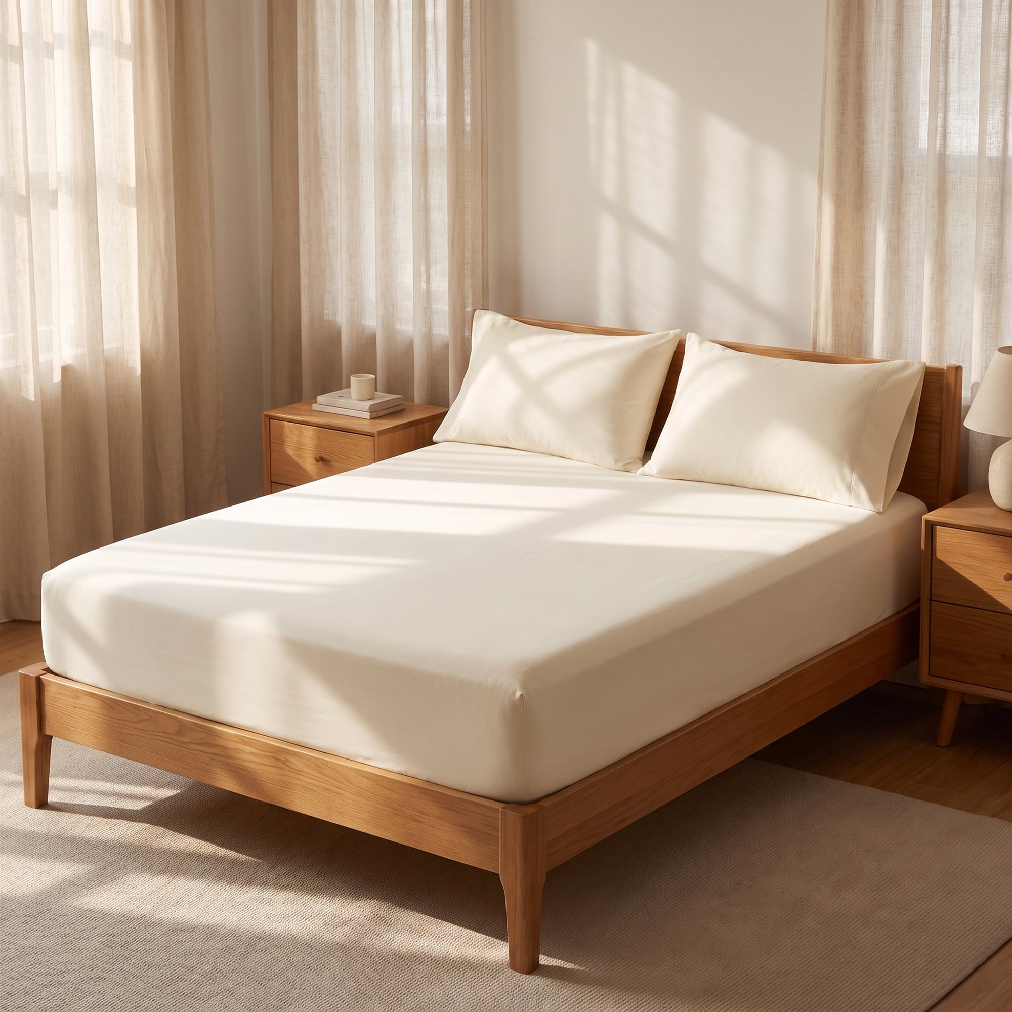 Unique Bargains Fitted Polyester Bed Sheets Comfortable Bedding Creamy White 39"x74.8"