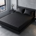 thumbnail image 1 of Unique Bargains Fitted Polyester Satin Strip Bed Sheets Wear Resistant 78.0"x79.9" Black, 1 of 5
