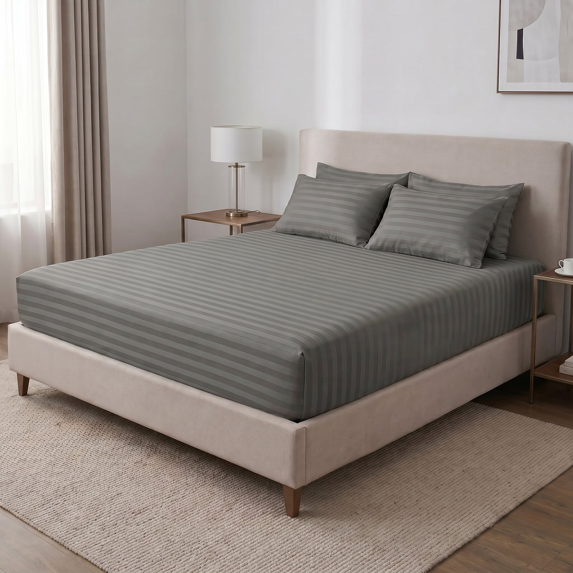 Unique Bargains Fitted Polyester Stripes Bed Sheets Not Easy to Fade 53.9"x74.8" Dark Grey