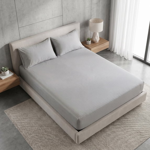 Unique Bargains Fitted Polyester Stripes Bed Sheets Not Easy to Fade 53.9"x74.8" Grey