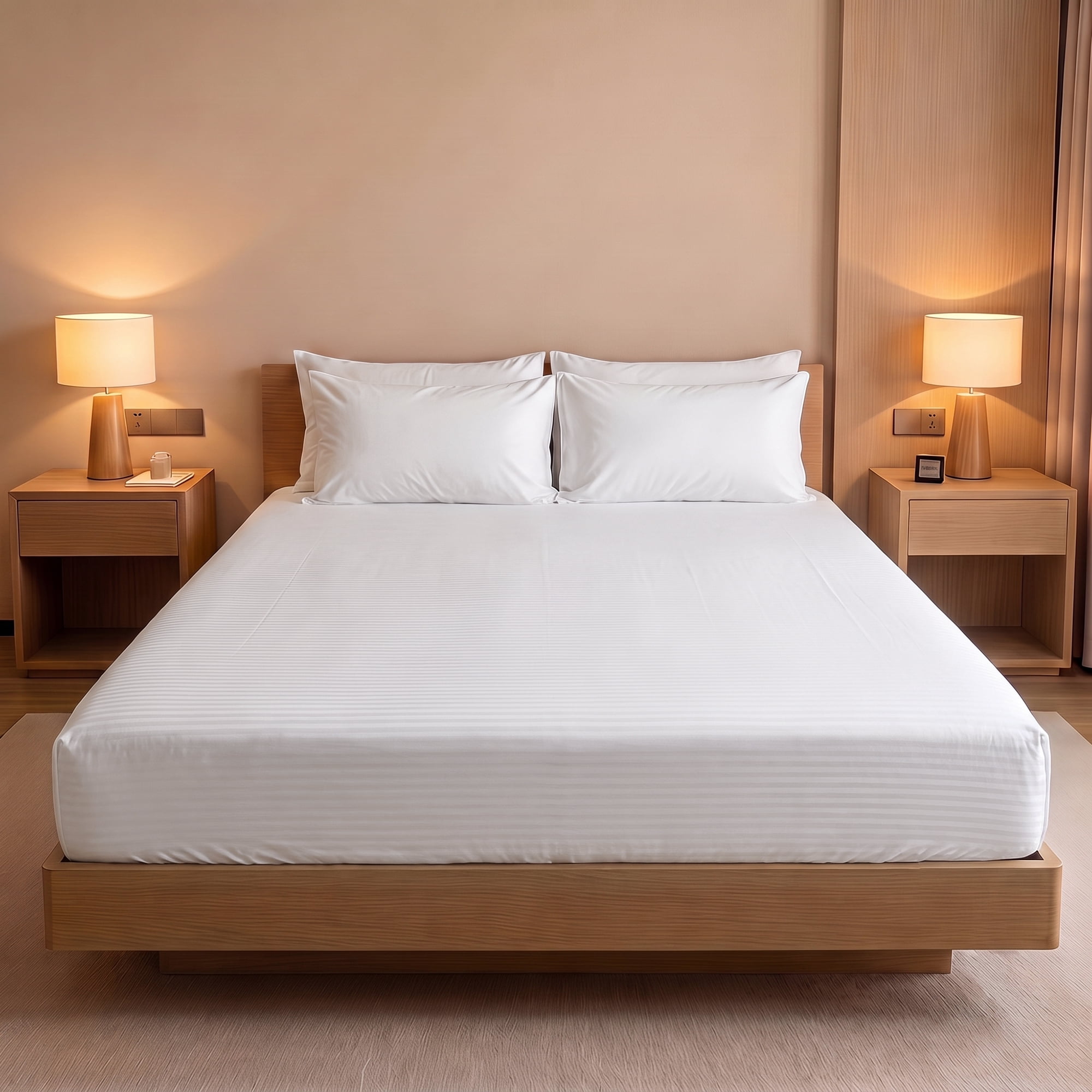 Unique Bargains Fitted Polyester Stripes Bed Sheets Not Easy to Fade 60.2"x79.9" White