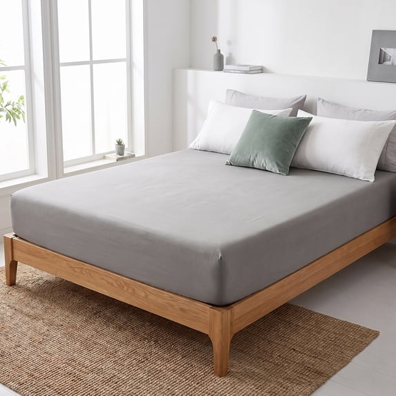 Unique Bargains Fitted Sheet Cotton Bed Sheets Cooling for Sleep 59"x78.7" Pencil Grey