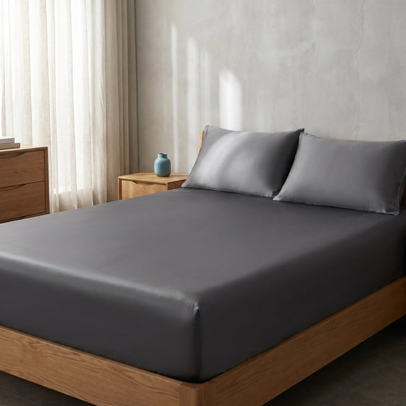 Unique Bargains Fitted Sheet Fiber Bed Sheets Breathable 78.0"x79.9" Sophisticated grey