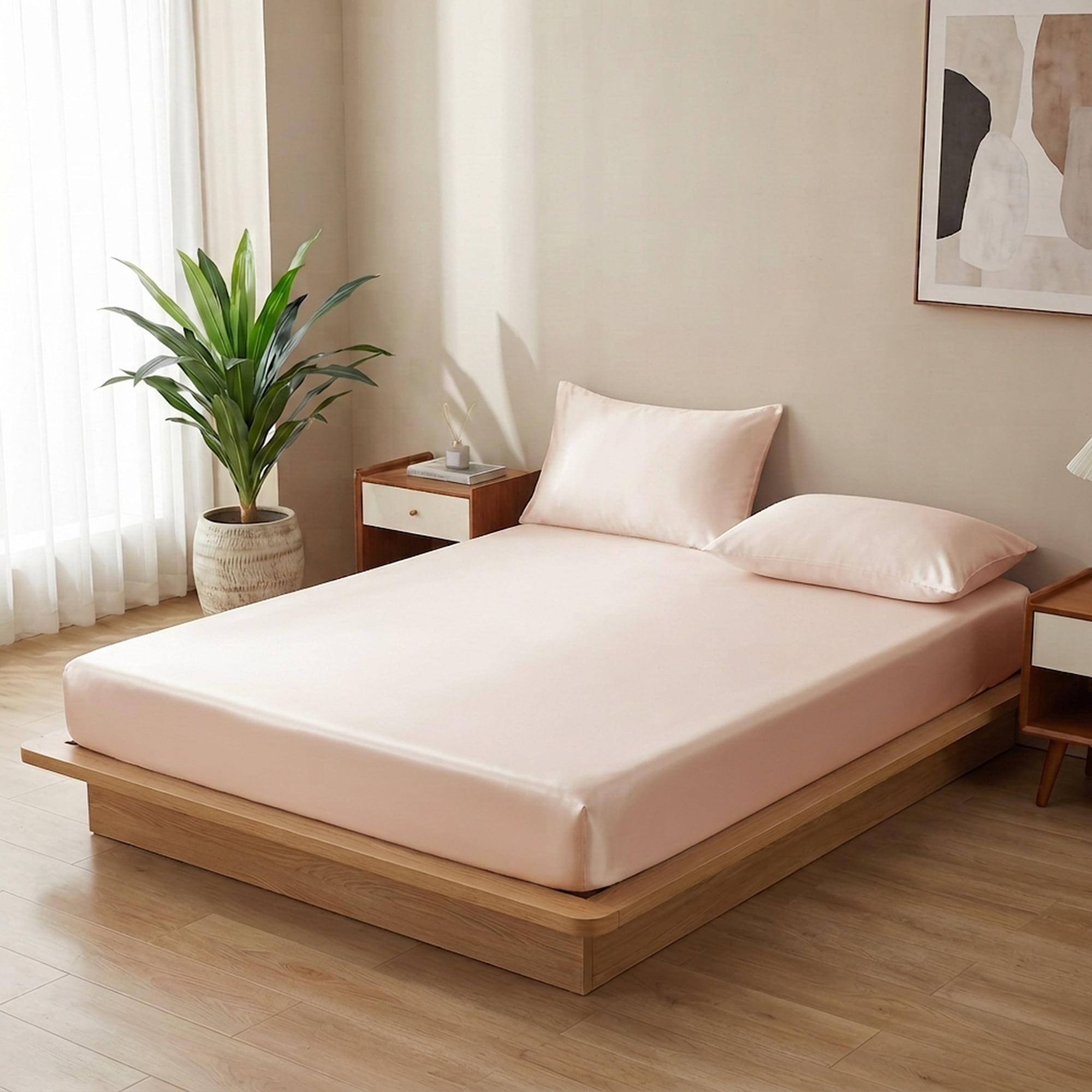 Unique Bargains Fitted Sheet Fiber Bed Sheets Breathable Soft and Comfortable 78.0"x79.9" Seashell pink