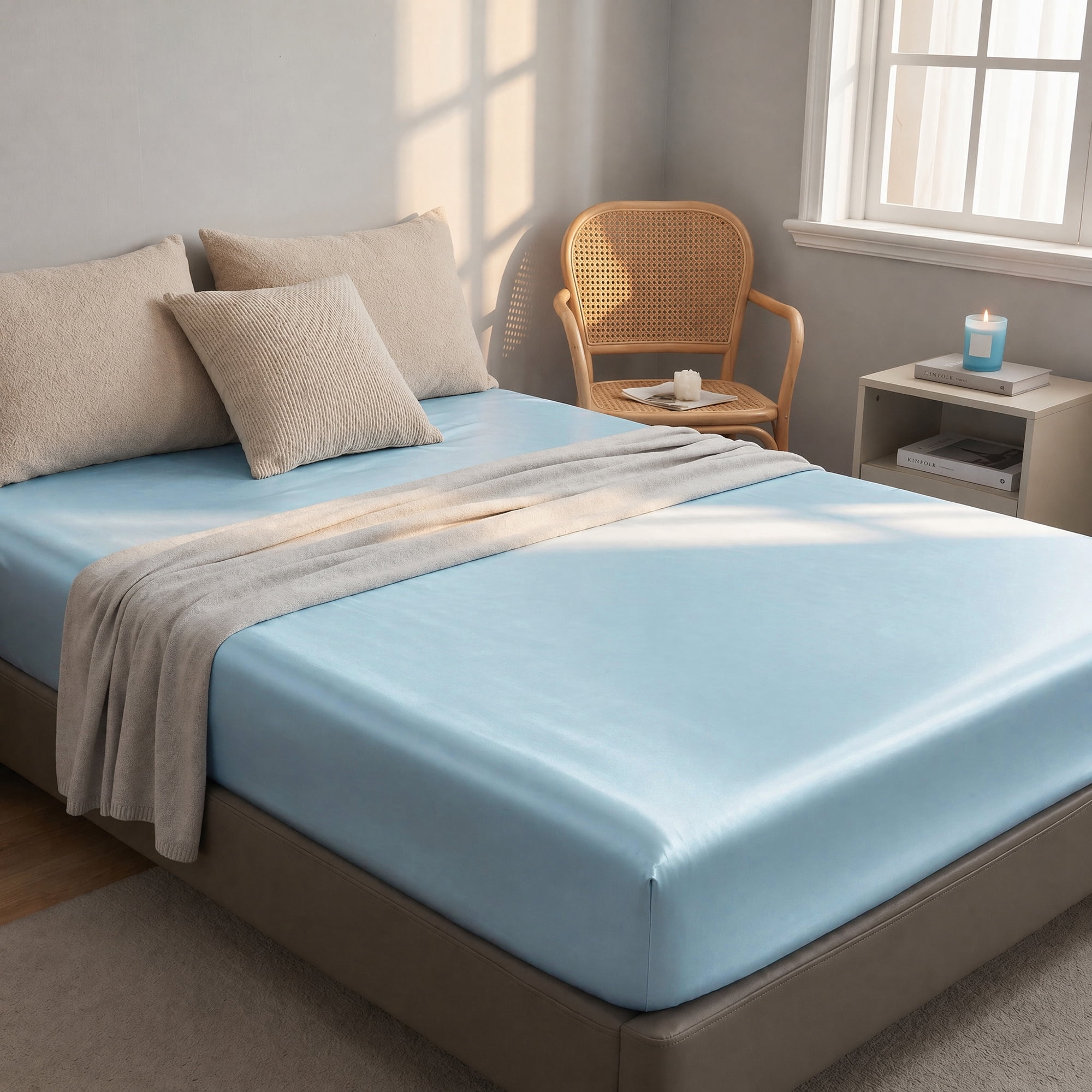 Unique Bargains Fitted Sheet Fiber Bed Sheets Breathable Soft 39.0"x74.8" Sky blue
