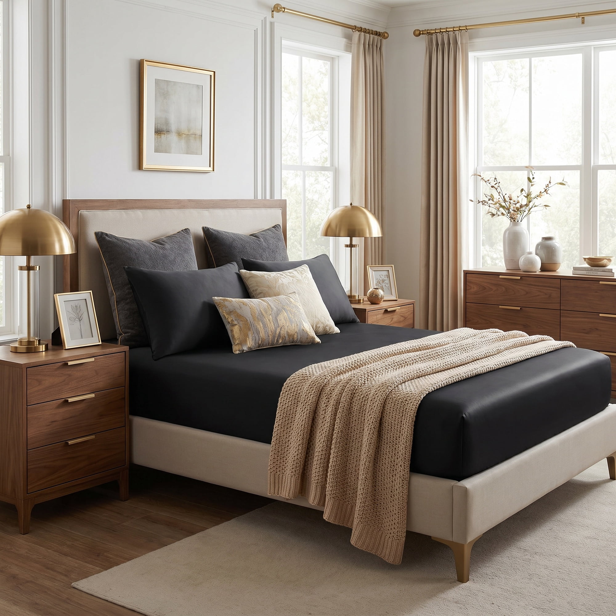 Unique Bargains Fitted Sheet Fiber Bed Sheets Breathable Soft and Comfortable 39.0"x74.8" Black