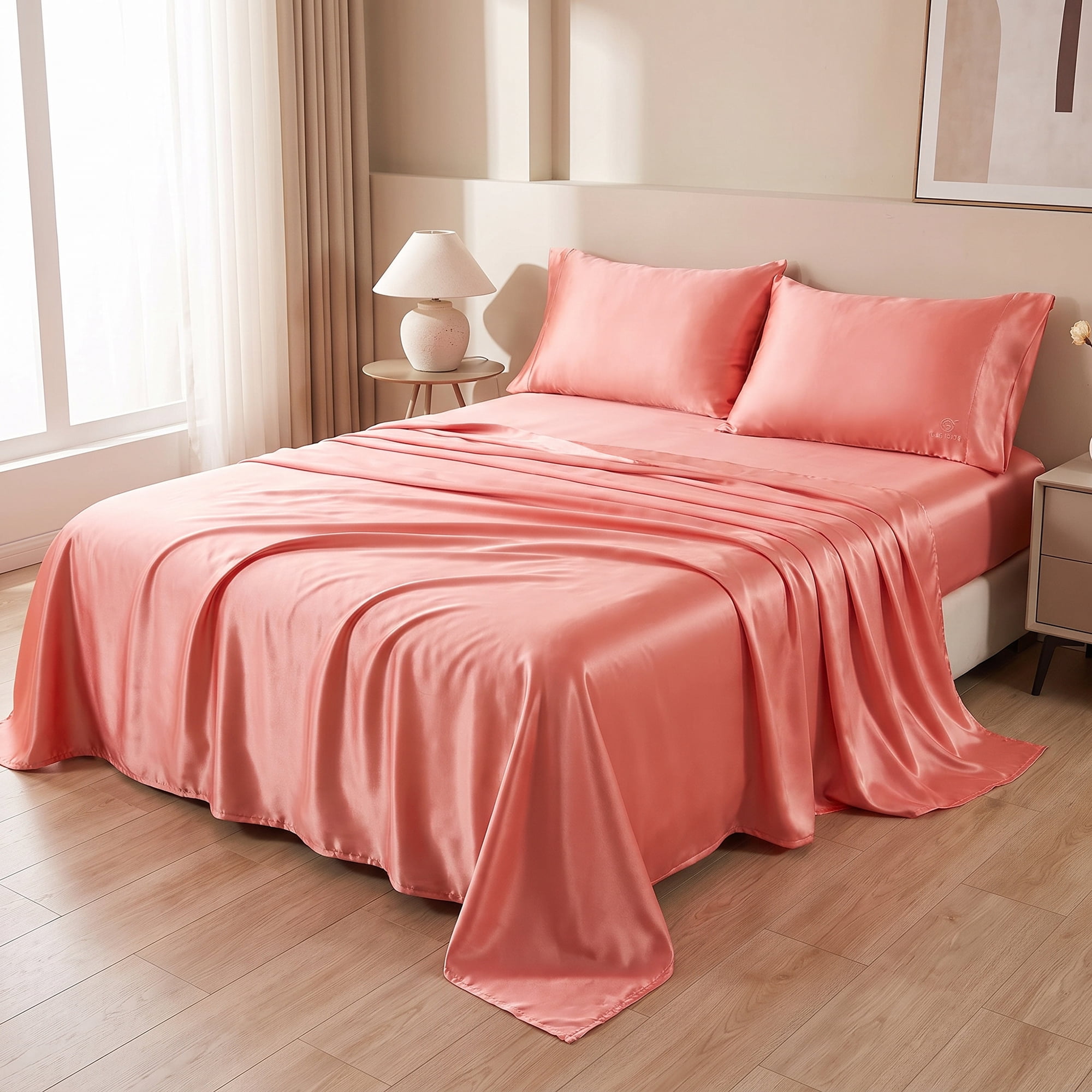 Unique Bargains Fitted Sheet Microfiber Bed Sheets Comfortable for All Seasons 39.0"x74.8" Pink