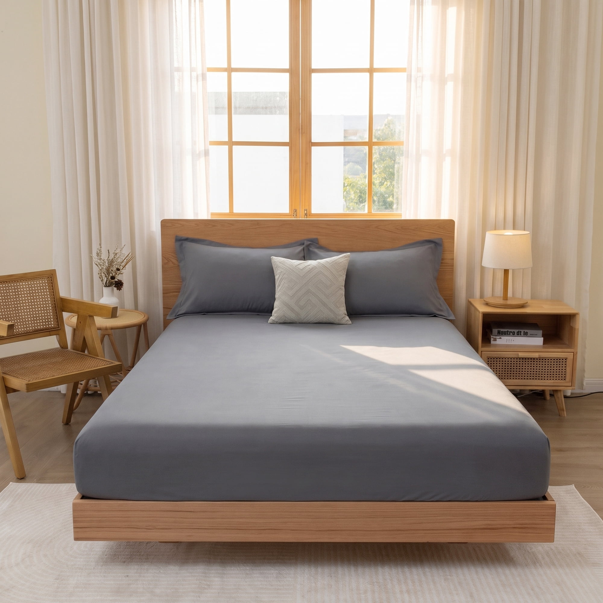 Unique Bargains Fitted Sheet Microfiber Bed Sheets Breathable for All Seasons 53.9"x74.8" Light Grey