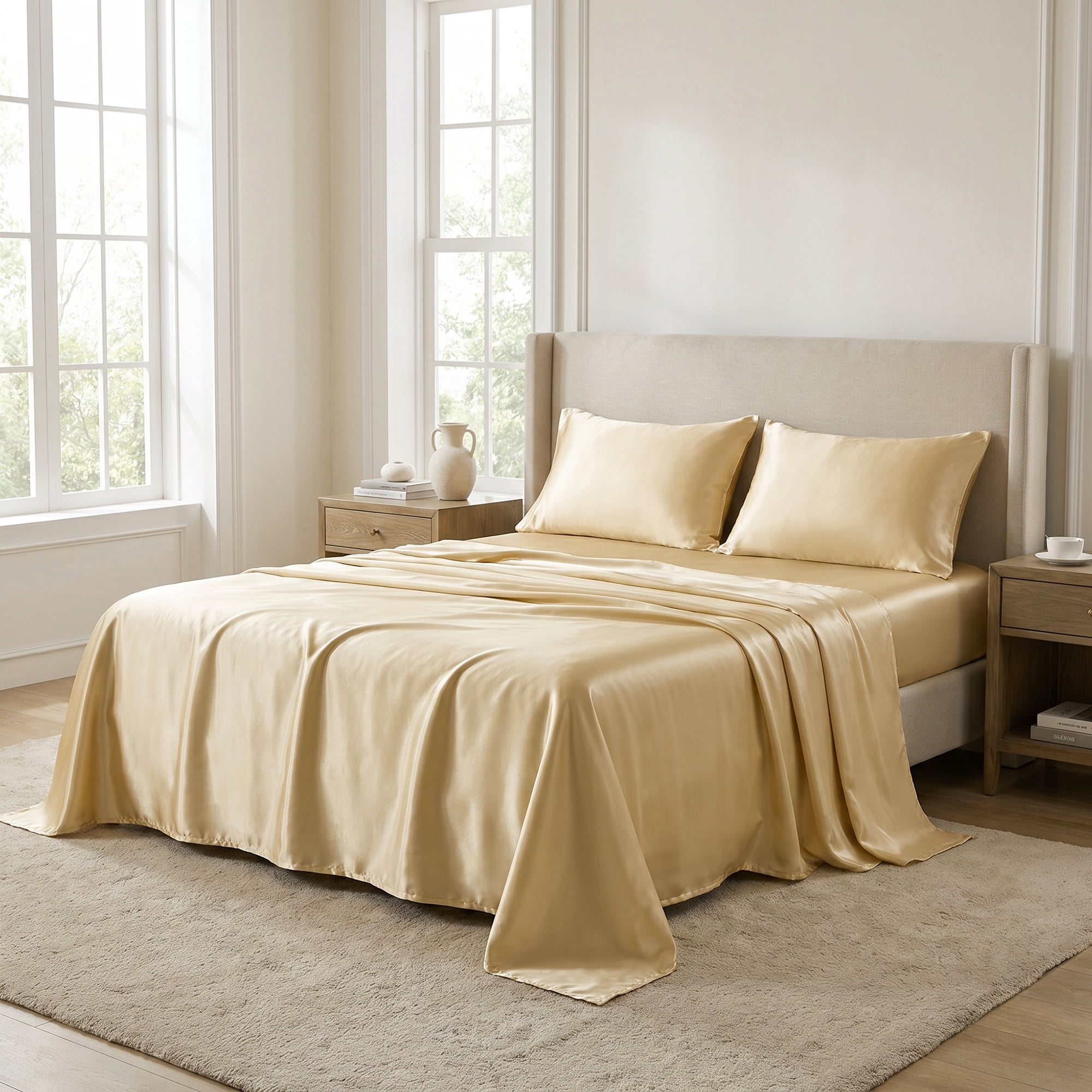 Unique Bargains Fitted Sheet Microfiber Bed Sheets Comfortable for All Seasons 60.2"x79.9" Champagne
