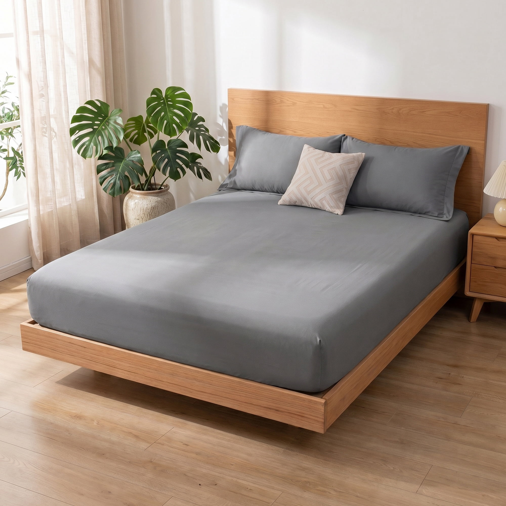 Unique Bargains Fitted Sheet Microfiber Bed Sheets Breathable for All Seasons 78.0"x79.9" Dark Grey