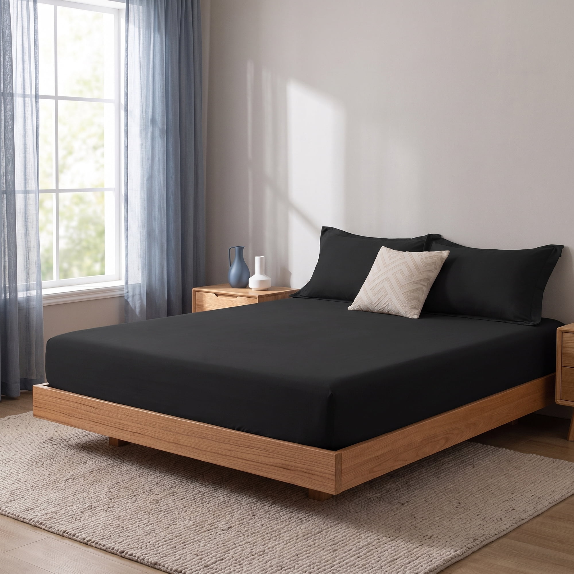 Unique Bargains Fitted Sheet Microfiber Bed Sheets Breathable for All Seasons 60.2"x79.9" Black