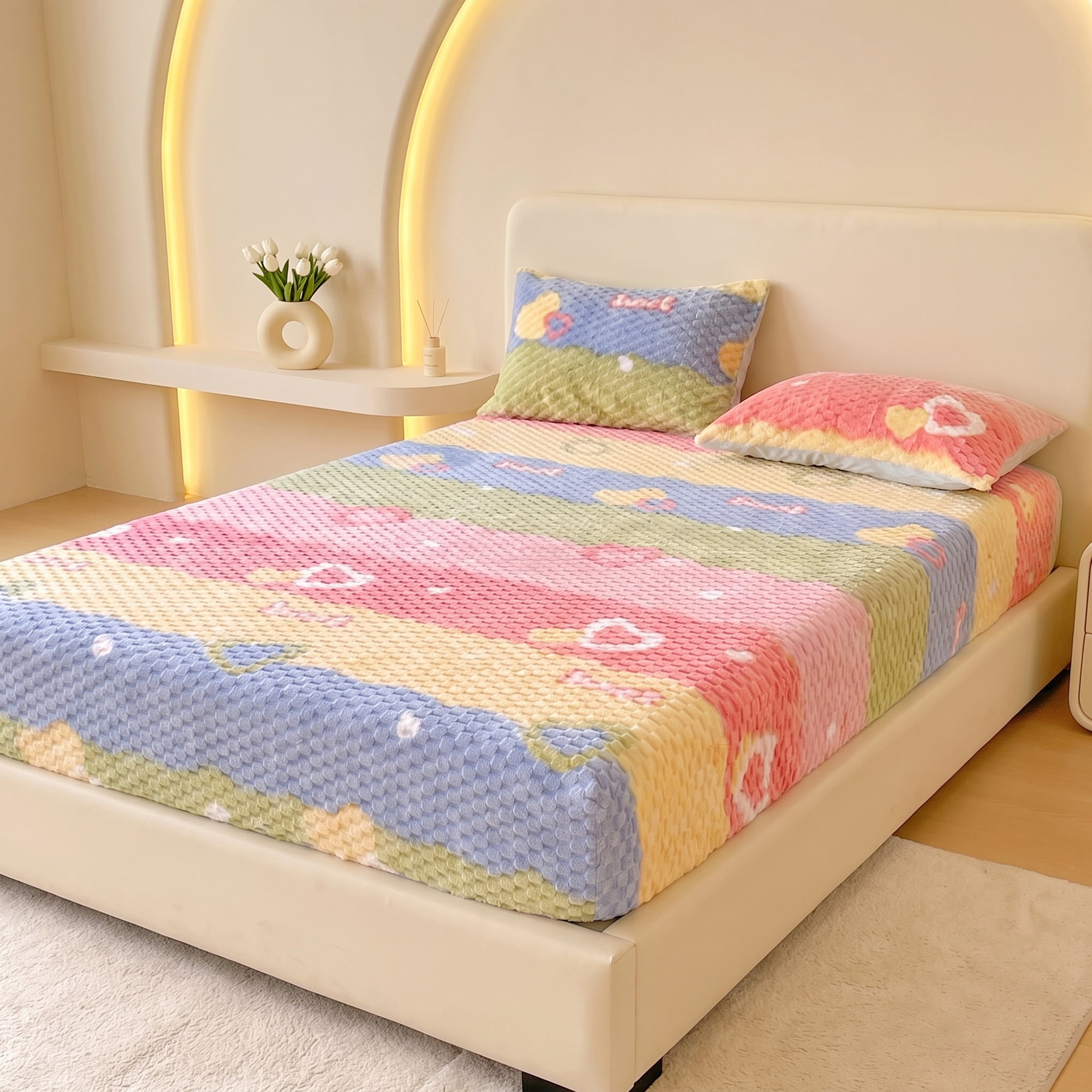 Unique Bargains Fitted Sheet Polyester Anti Wrinkle Soft Bedding 54.3"x74.8" Multicolor