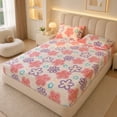 thumbnail image 1 of Unique Bargains Fitted Sheet Polyester Anti Wrinkle Soft Bedding 78.0"x79.9" Pink/Purple, 1 of 5