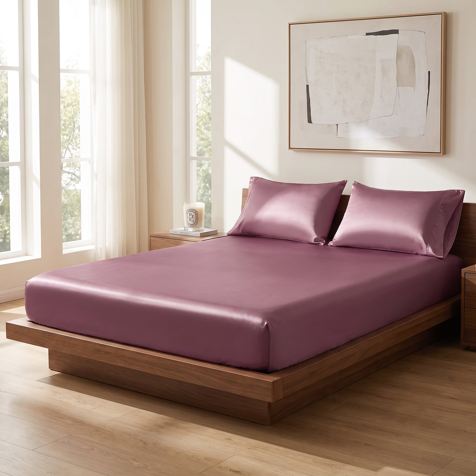 Unique Bargains Fitted Sheet Polyester Bed Sheets Anti Wrinkle for Sleep 60.2"x79.9" Rose