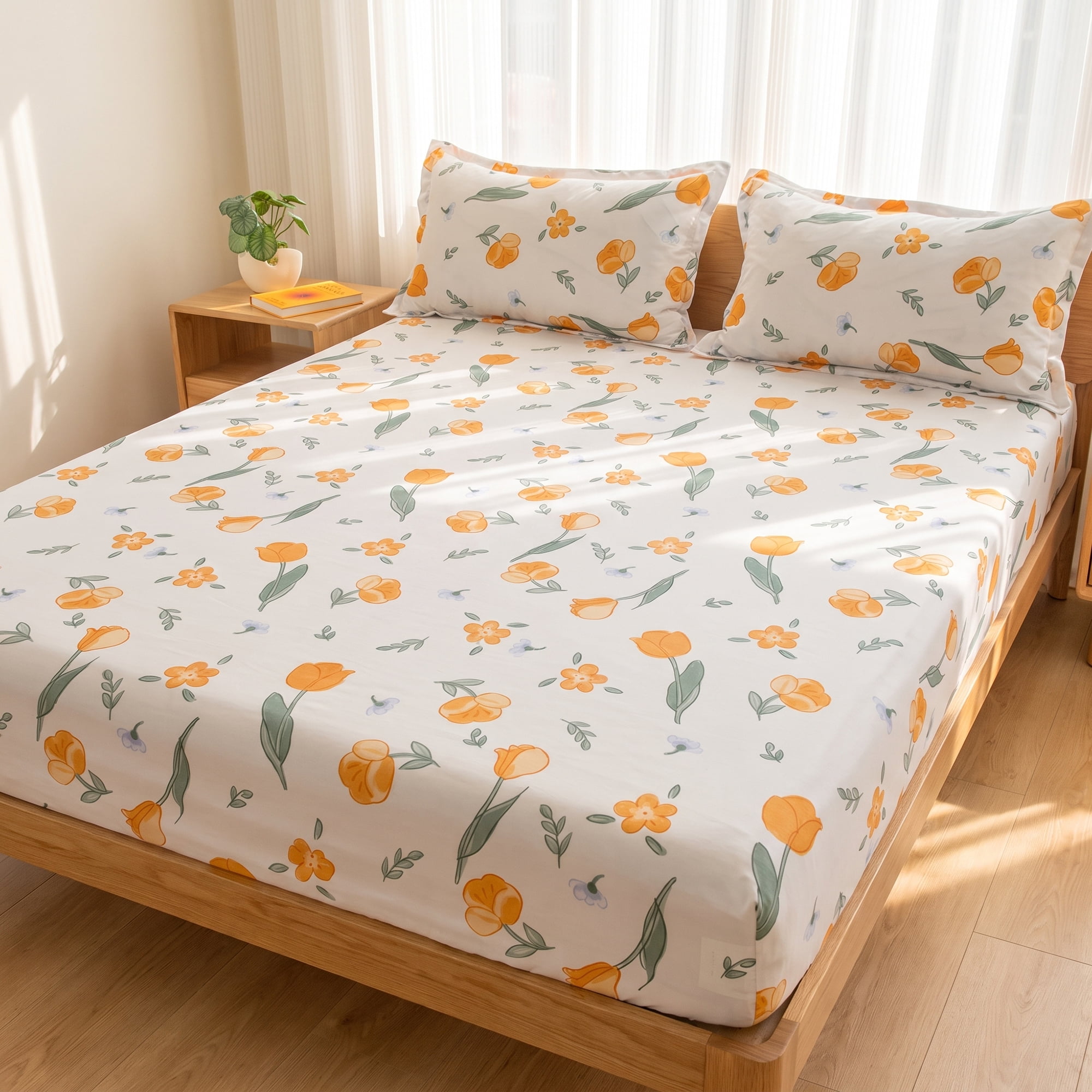 Unique Bargains Fitted Sheet Polyester Bed Sheets for Comfortable Sleep 39.0"x74.8" Orange