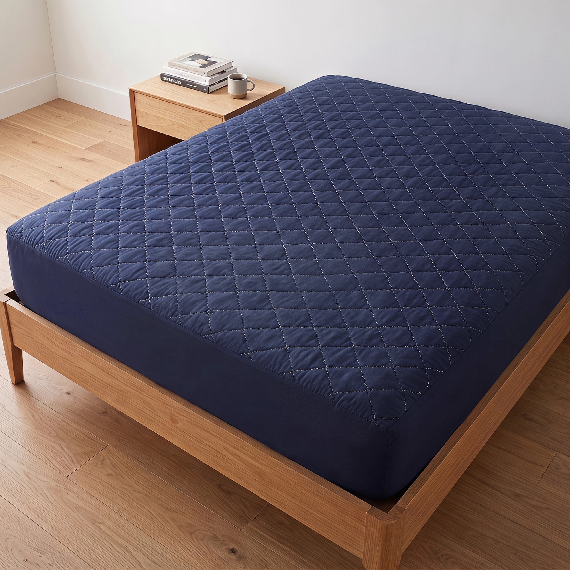 Unique Bargains Fitted Sheet Polyester Bed Sheets with Diamond Grid Design Navy Blue 78"x79.9"