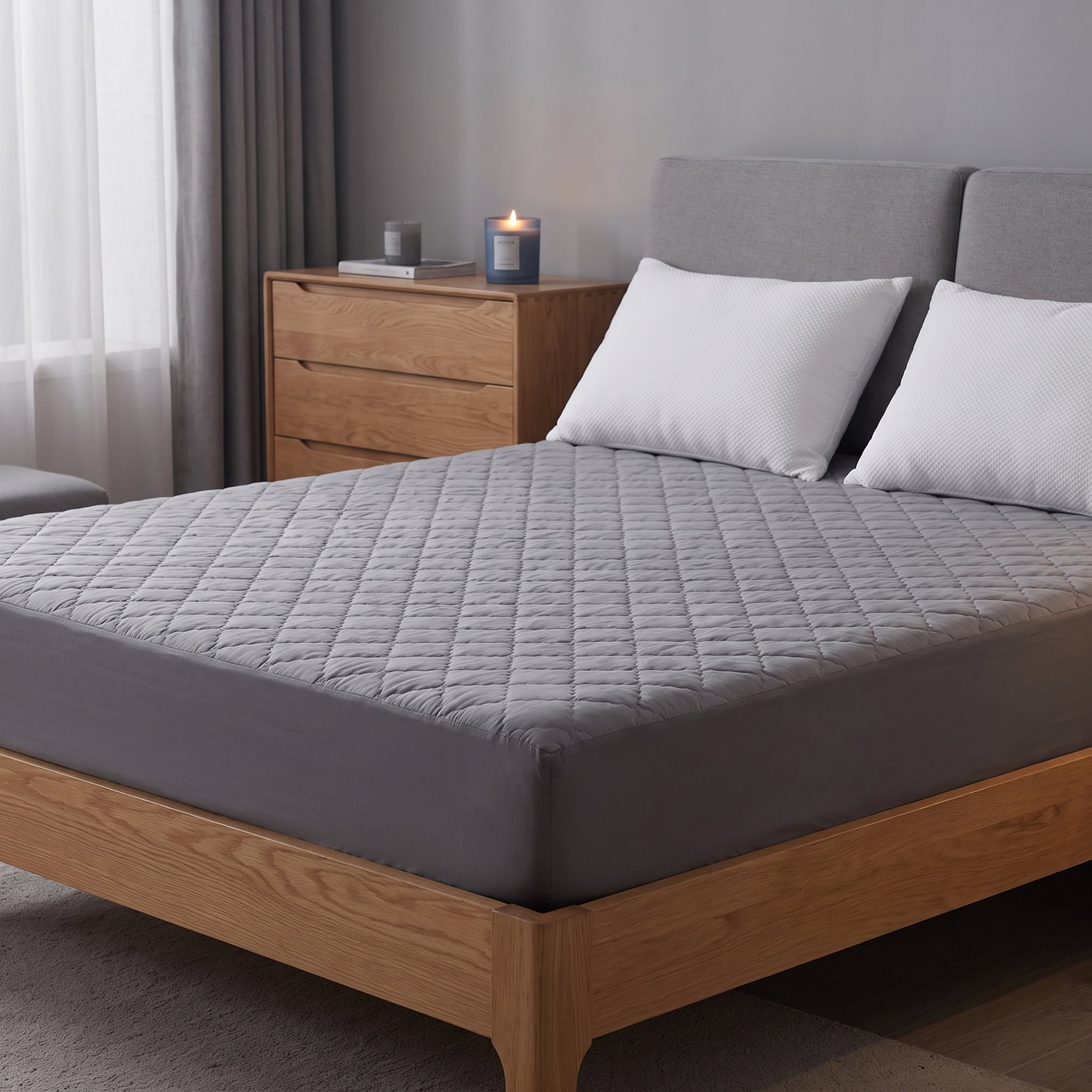 Unique Bargains Fitted Sheet Polyester Bed Sheets with Diamond Grid Design Grey 39"x74.8"