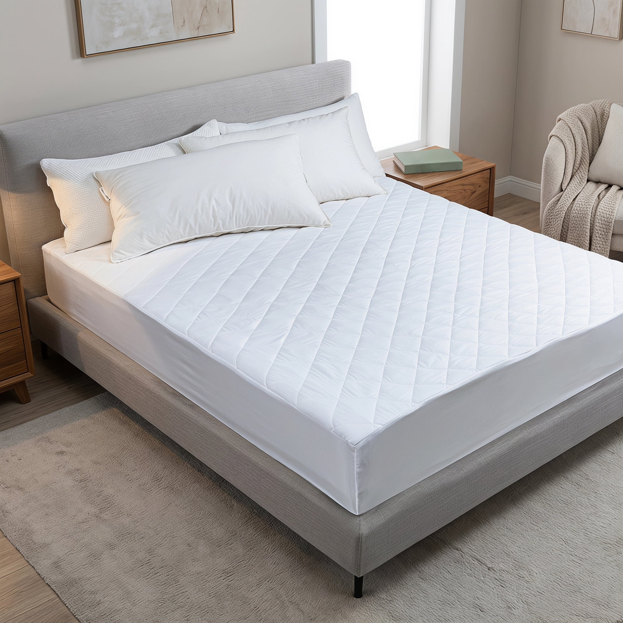 Unique Bargains Fitted Sheet Polyester Bed Sheets with Diamond Grid Design White 39"x74.8"