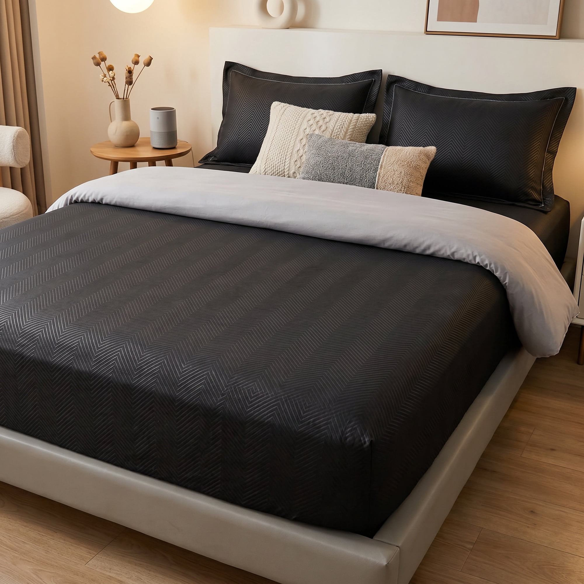 Unique Bargains Fitted Sheet Polyester Ripple Bed Sheets for Sleep Black 60.2"x79.9"