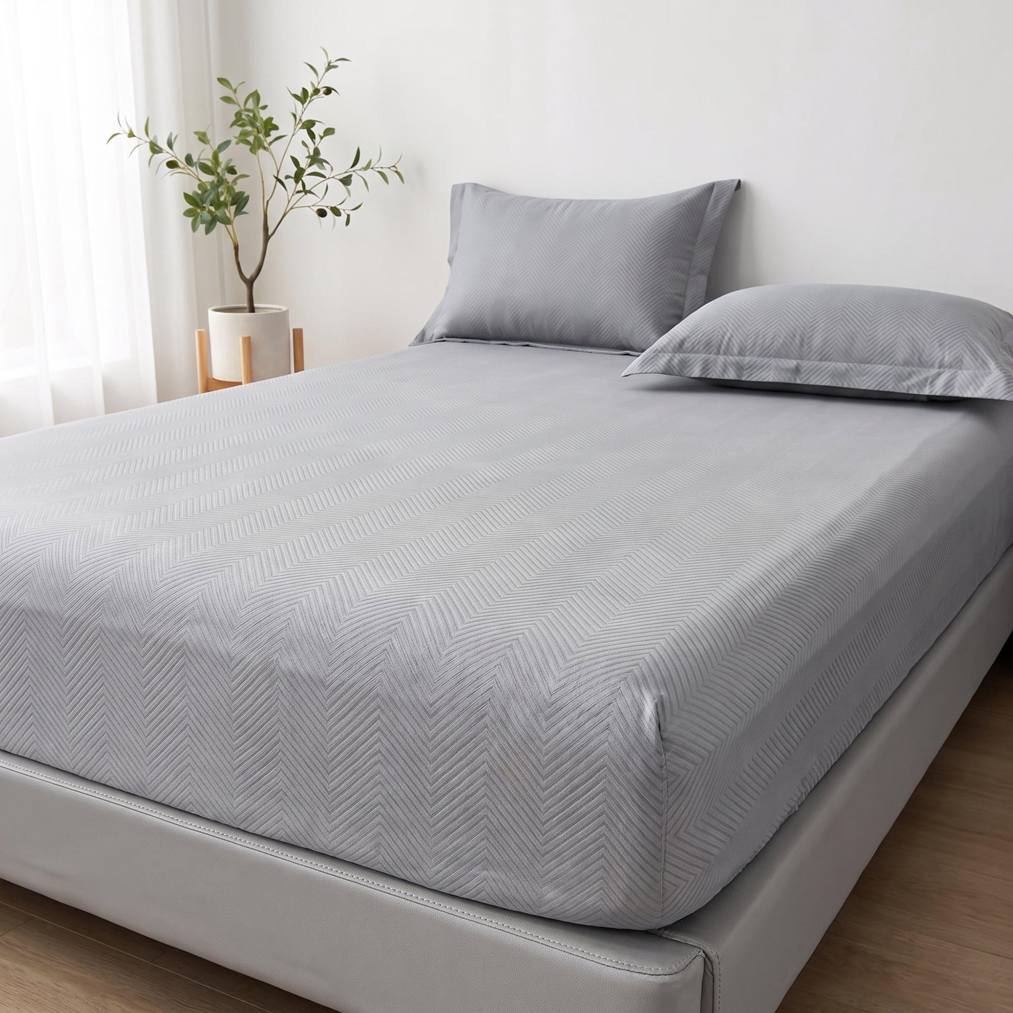 Unique Bargains Fitted Sheet Polyester Ripple Bed Sheets for Sleep Light Grey 54.3"x74.8"