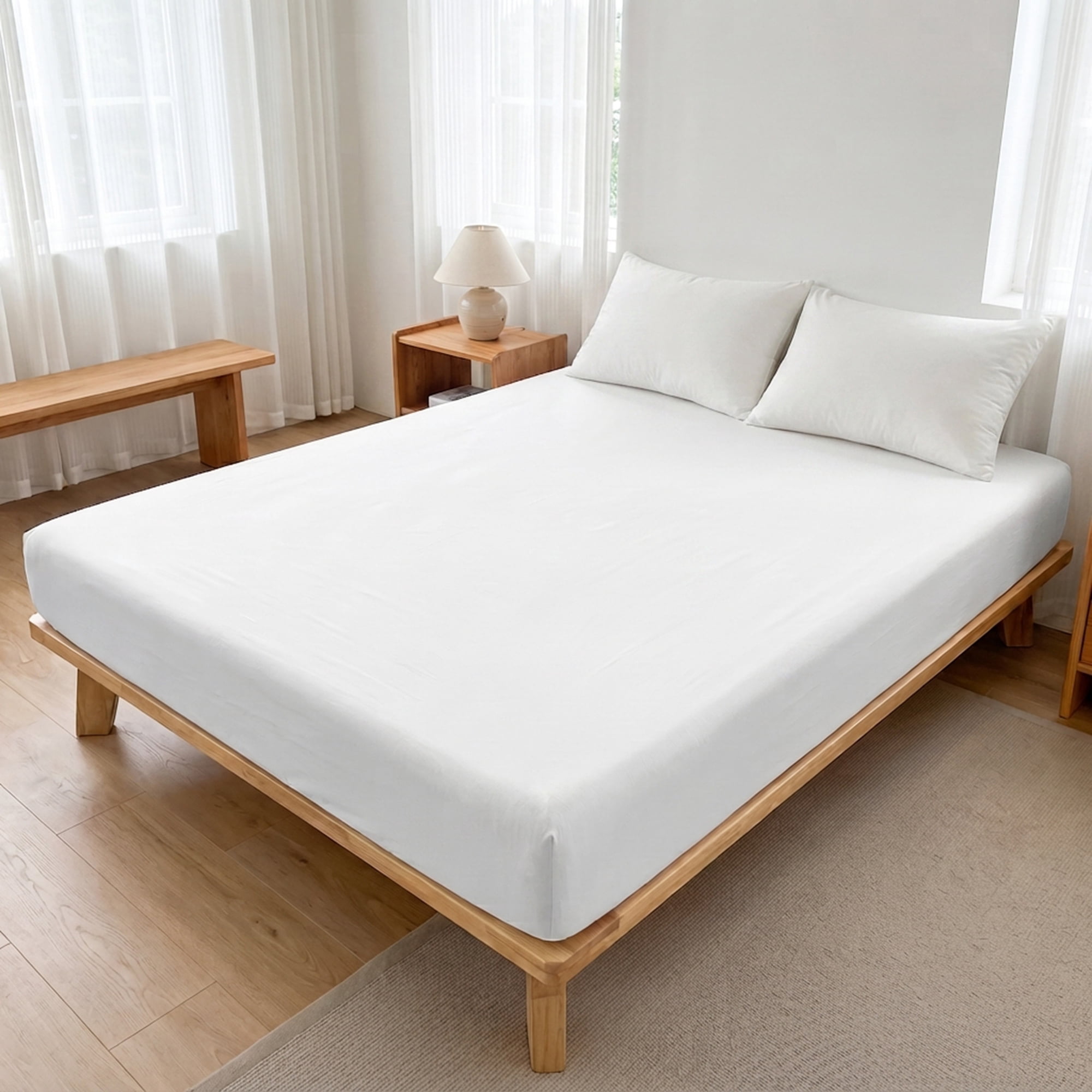 Unique Bargains Fitted Sheet Solid Cotton Bed Sheet Breathable for Sleep White 60.2"x79.9"