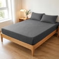 thumbnail image 1 of Unique Bargains Fitted Sheet Solid Cotton Bed Sheets Breathable Dark grey 39"x74.8", 1 of 5
