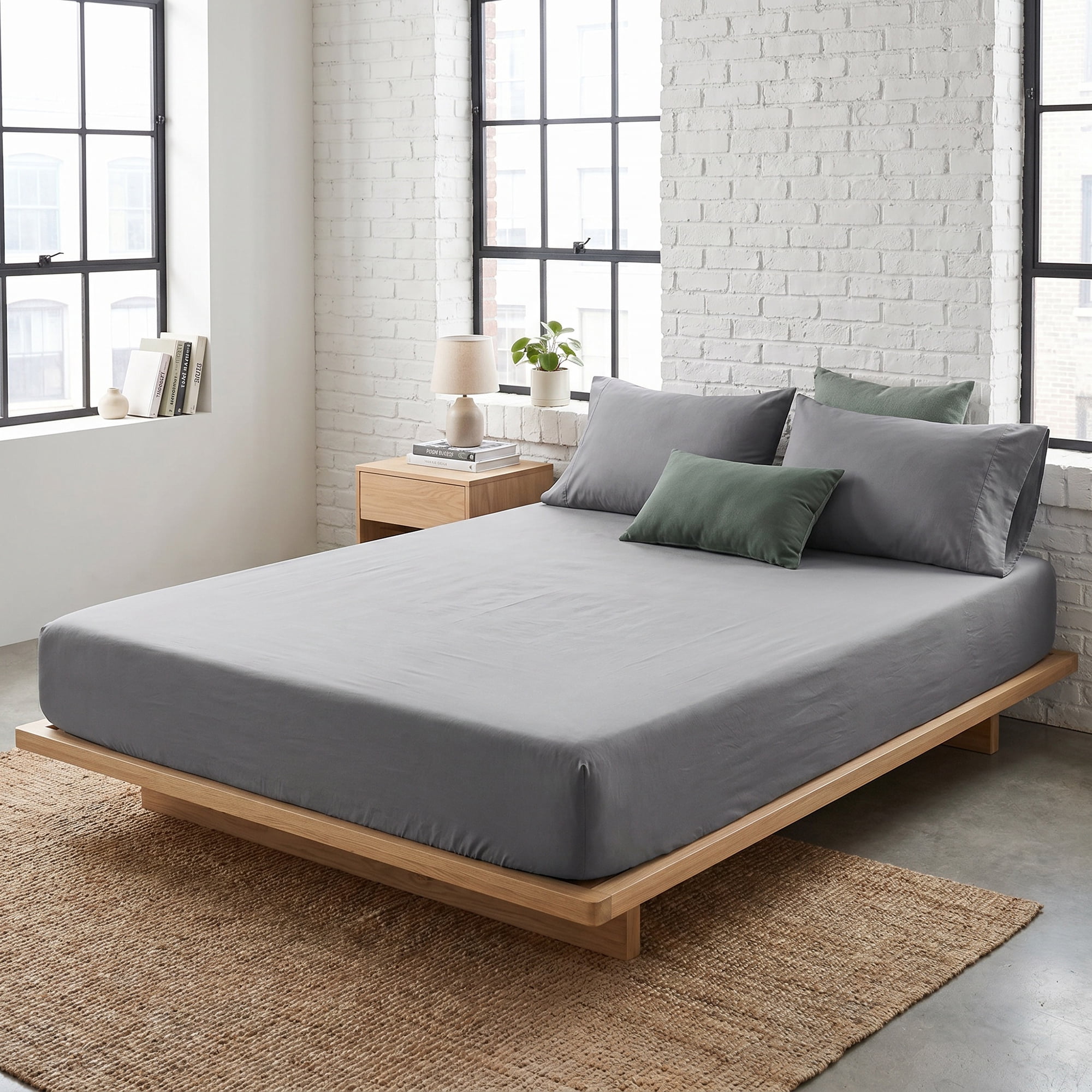Unique Bargains Fitted Sheet Solid Cotton Bed Sheets Breathable Icelandic grey 39"x74.8"