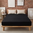 thumbnail image 1 of Unique Bargains Fitted Sheet Solid Cotton Bed Sheets Breathable for Sleep Black 39"x74.8", 1 of 5