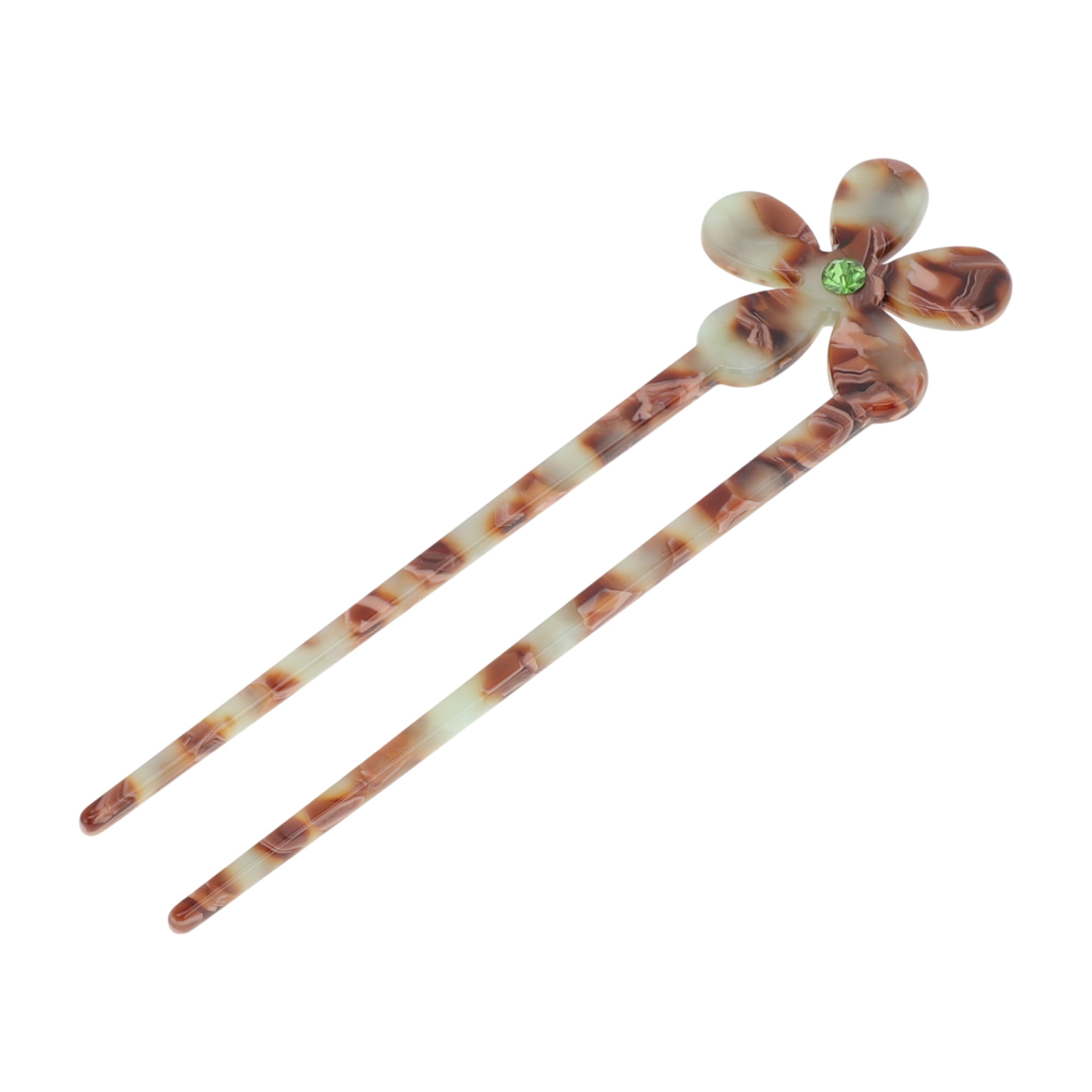 Unique Bargains Comfortable No Slip  Five-petal Flower Chignon Pin for Women 1 Pc Brown, Green
